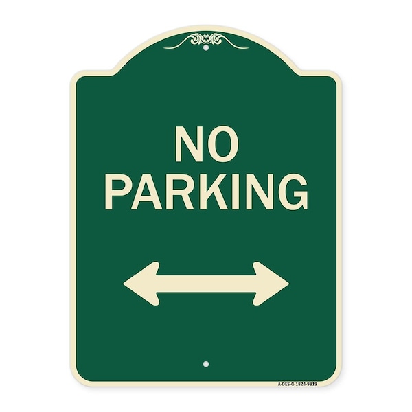 Designer Series-No Parking With Bidirectional Arrow Green, 24" x 18", G-1824-9819